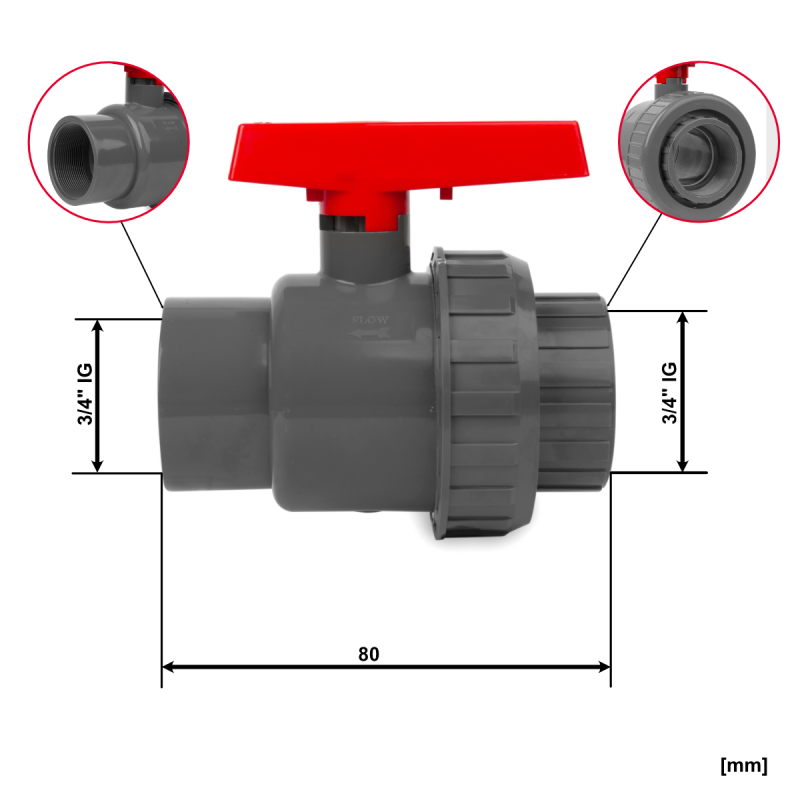 WATERMIL PVC-Kugelhahn IG×IG Einzelverschraubung PN16 – Absperrhahn