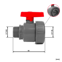 WATERMIL PVC-Kugelhahn AG×IG Einzelverschraubung PN16 – Absperrhahn