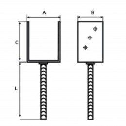 U-Pfostenträger 71x60x100mm mit Riffeldolle 200mm