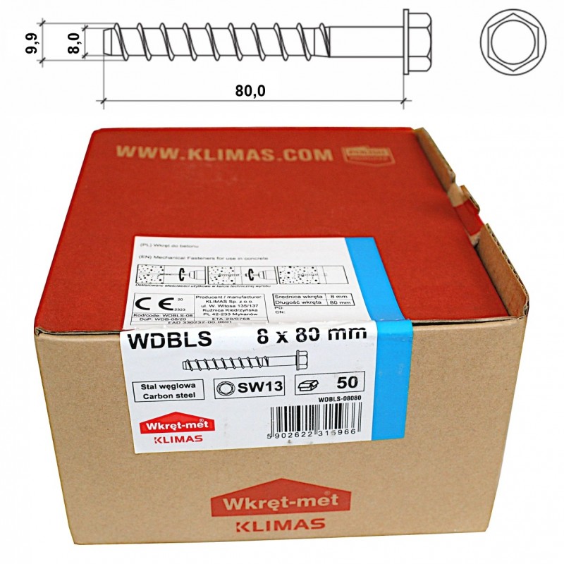 WDBLS Betonschrauben Sechskantkopf Ø8 x 80mm