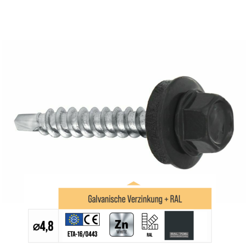 Bohrschrauben mit Dichtscheibe für Blechüberlappungen 4,8 mm x 19 mm 250 Stück : 12,30 € : - der Dachexpert Bohrschrauben mit Dichtscheibe für Blechüberlappungen 4,8 mm x 19 mm 250 Stück : 12,30 € : - der Dachexpert